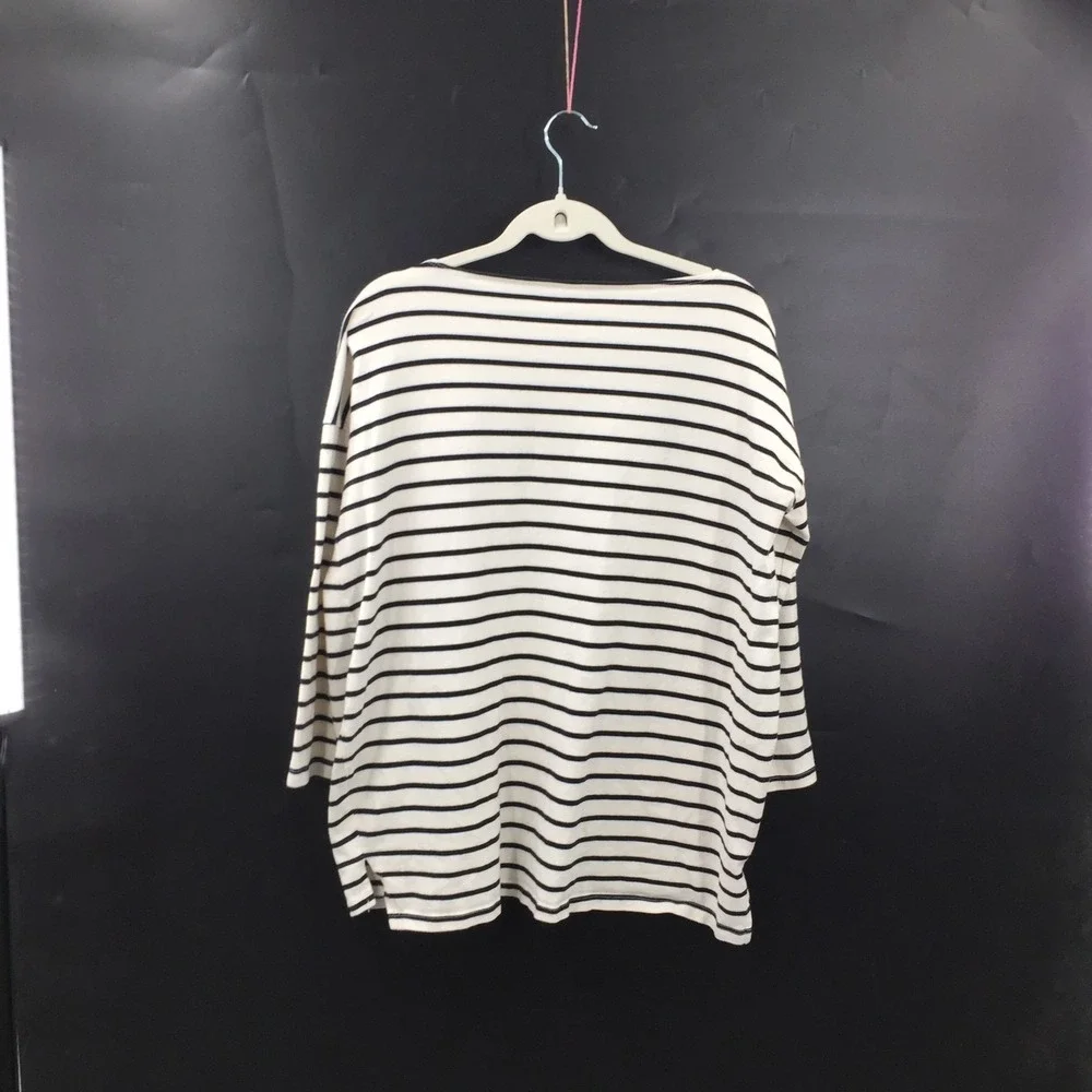 Hatch 100 cotton white black stripe chore pocket tunic Top long sleeve shirt 3 L